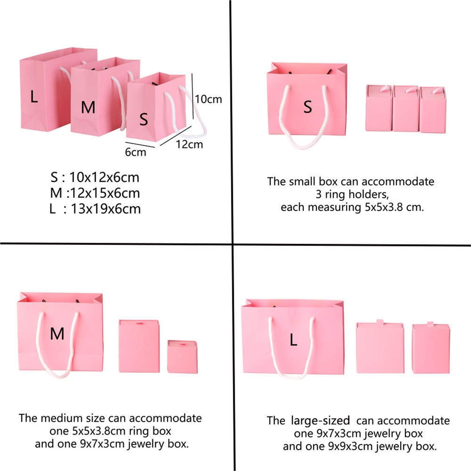 10 Uds. Bolsas pequeñas de regalo Kraft Color negro, blanco y rosa con asas cuerda for envolver regalos fiesta, bolsas embalaje papel Para Fiestas(White,13x19x6cm)