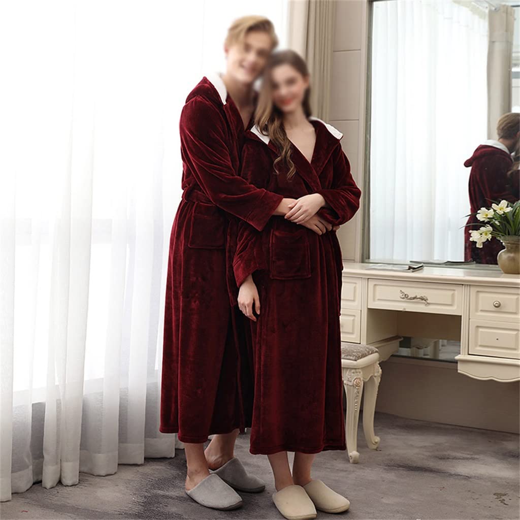 Hombres Invierno Mujeres con Capucha Larga Pareja Ropa cálida Batas Tallas Grandes Boda Ropa de Dormir for los Amantes(3XL Code)