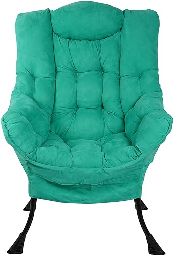 Miniatura 23 de Silla moderna de acento suave para sala de estar, sillón individual tapizado, respaldo alto, sofá perezoso (gris dorado) Gris dorado,Azul