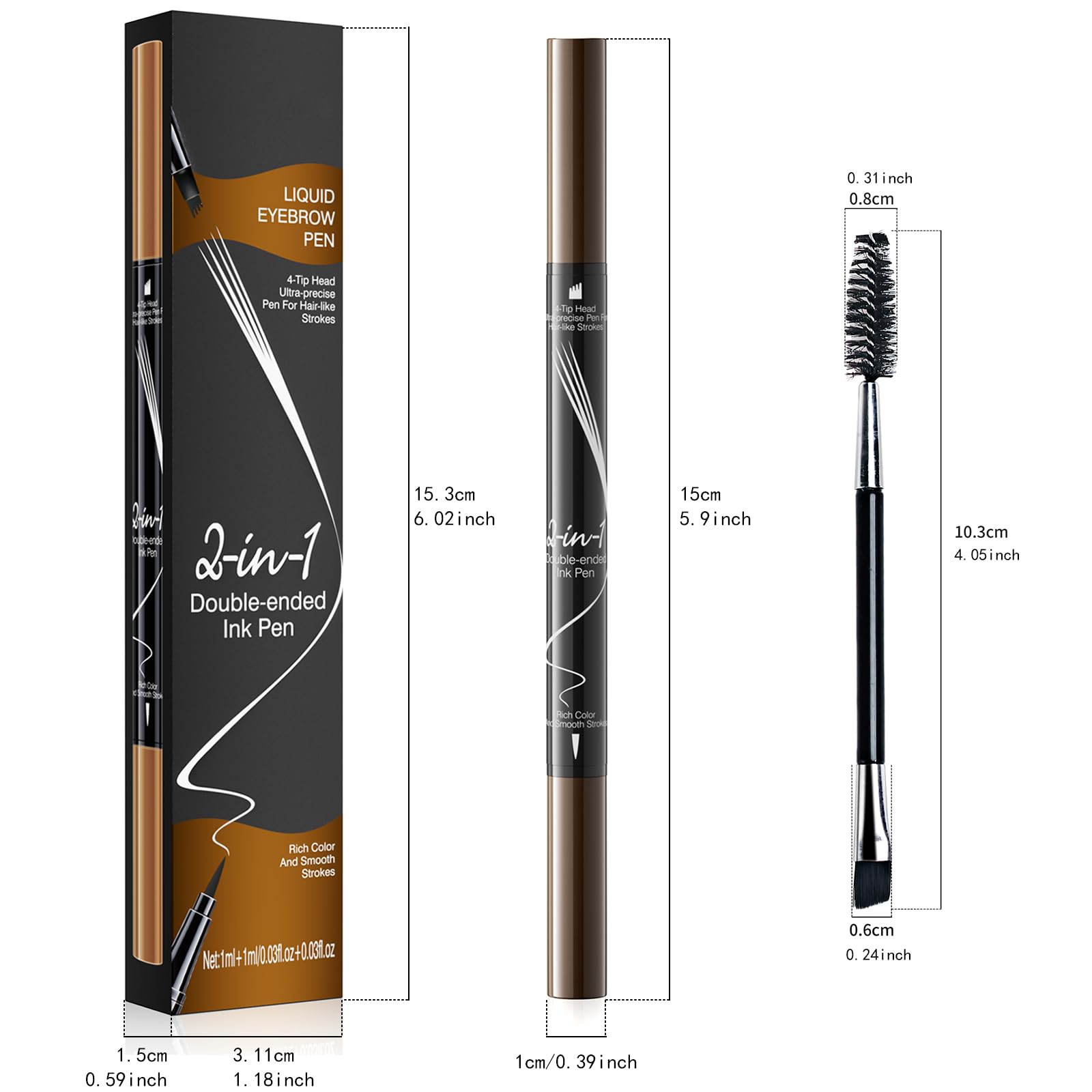 Matita per sopracciglia impermeabile, matita per sopracciglia microblading 2 in 1 a doppia estremità, lunga durata, anti-sbavature Penna per sopracciglia liquida ad asciugatura rapida (Marrone scuro)