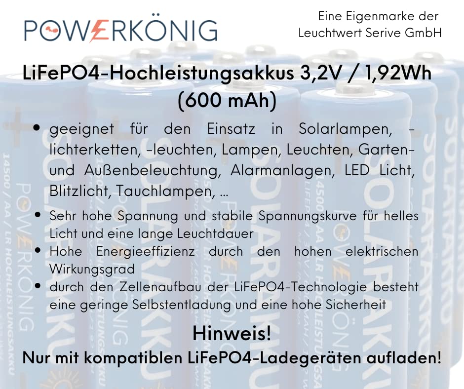 SOLAR Mignon AA Akkus - wiederaufladbare Batterien - 3,2V 1,92Wh LiFePo4 Hochleistungs- Akku Batterie speziell für Solarlampen Solar Lichterkette Solarleuchte Leuchte, 16 Stück in Einer Plastikbox