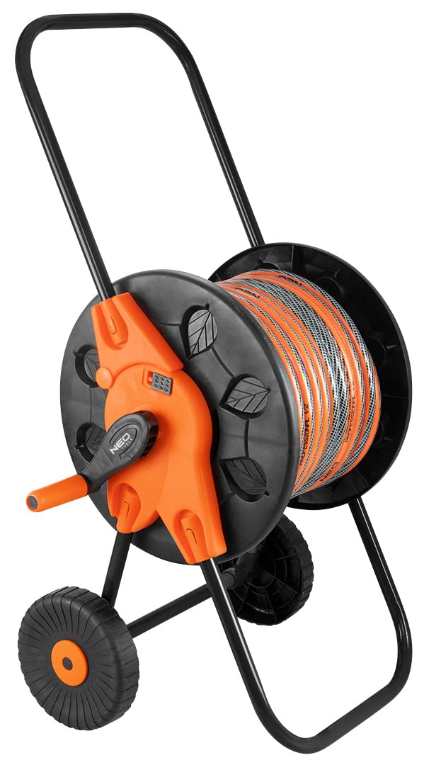 NEO TOOLS Carrello per tubo da giardino, carrello, può ospitare 60 m 1/2" o 20 m 3/4", struttura stabile e robusta, guida che distribuisce uniformemen