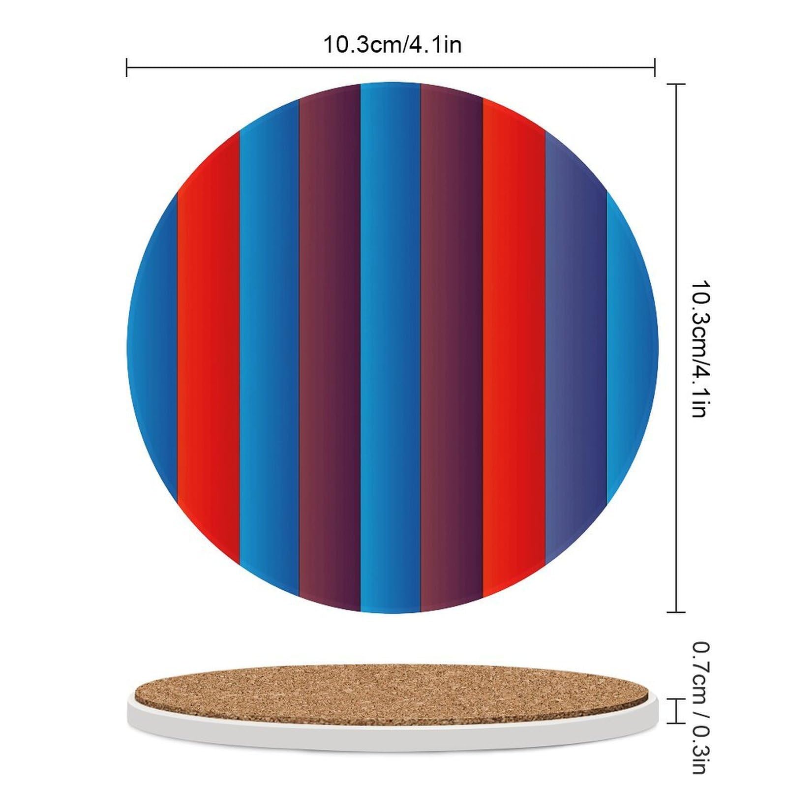 Sottobicchieri verticali rossi e blu con supporto per tavolino da caffè, sottobicchiere in ceramica con base in sughero, sottobicchiere in pietra in ceramica per bevande fredde o calde, 10 cm
