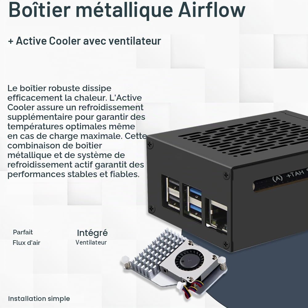 Raspberry Pi 5 16 Go PCIe M.2 NVMe - Kit | Boîtier métallique | Refroidisseur actif | Carte PCIe SSD M.2 NVMe | Alimentation USB-C 45W | Carte SD 64 Go | Câble Micro HDMI 4K | Idéal pour Home