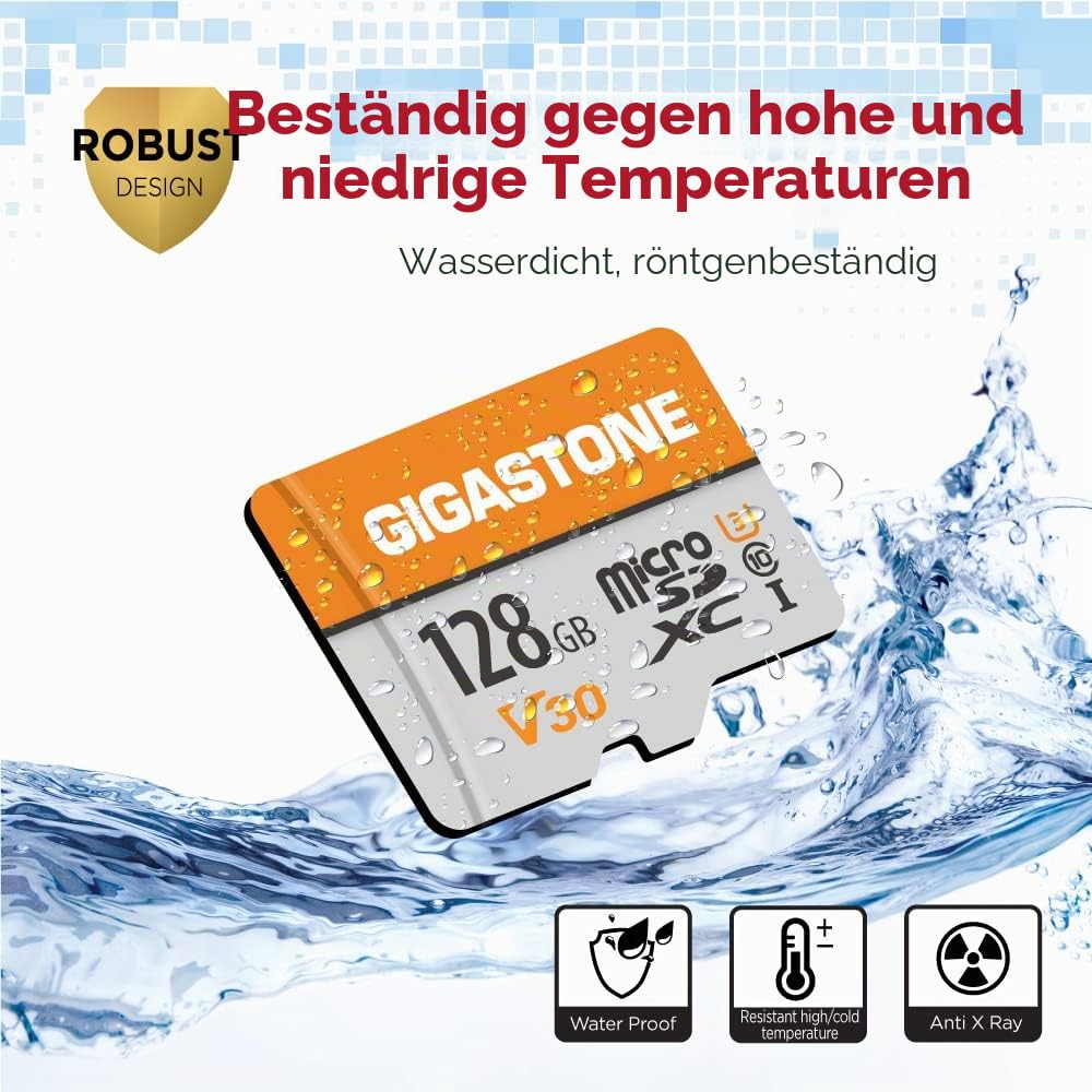 Gigastone 128GB MicroSDXC Speicherkarte A1 U3 C10 4K UHD + SD-Adapter