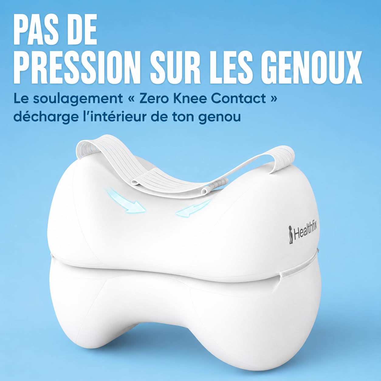 Healthfix Lot de 2 coussins orthopédiques pour les personnes dormant sur le côté, avec sangle, en mousse à mémoire de forme, housse rafraîchissante et lavable, blanc