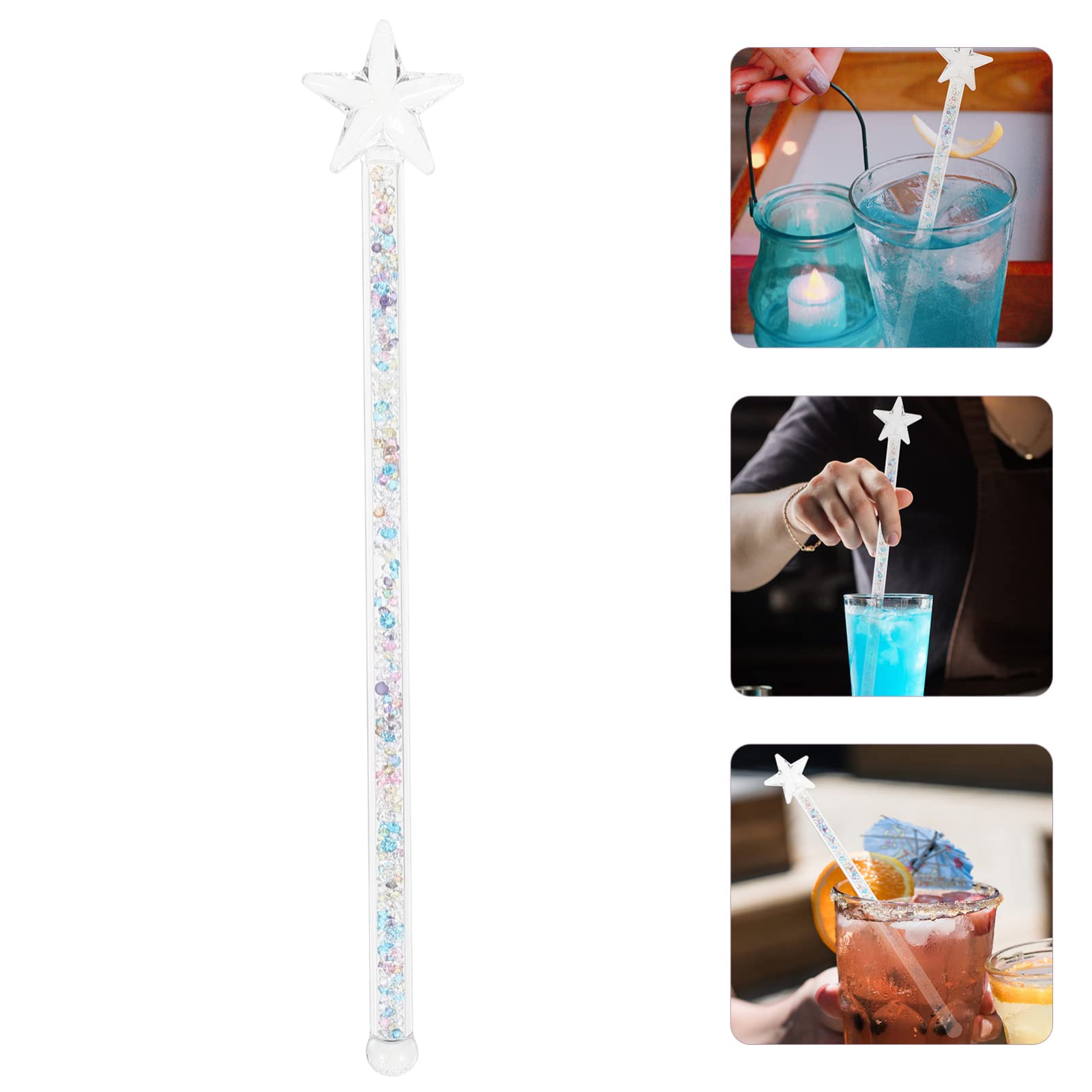 Hemoton Swizzle Sticks Cocktail Stirrers Star Crystal Glass Coffee Drink Stirrers Beverage Stir Sticks Drinks Mixing Rods for Home Bar