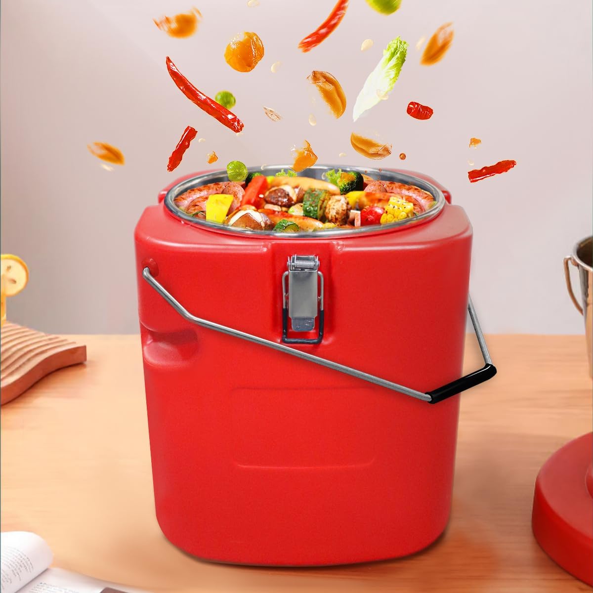 Insulated Soup Container Commercial Food Warmer for Hot or Cold Food, 2.5 Gallon Hot Box for Catering, Food Cooler with 4 Buckles, Handles, & Spoon, Soup Carrier for Restaurant, Canteen, Home 10.6QT