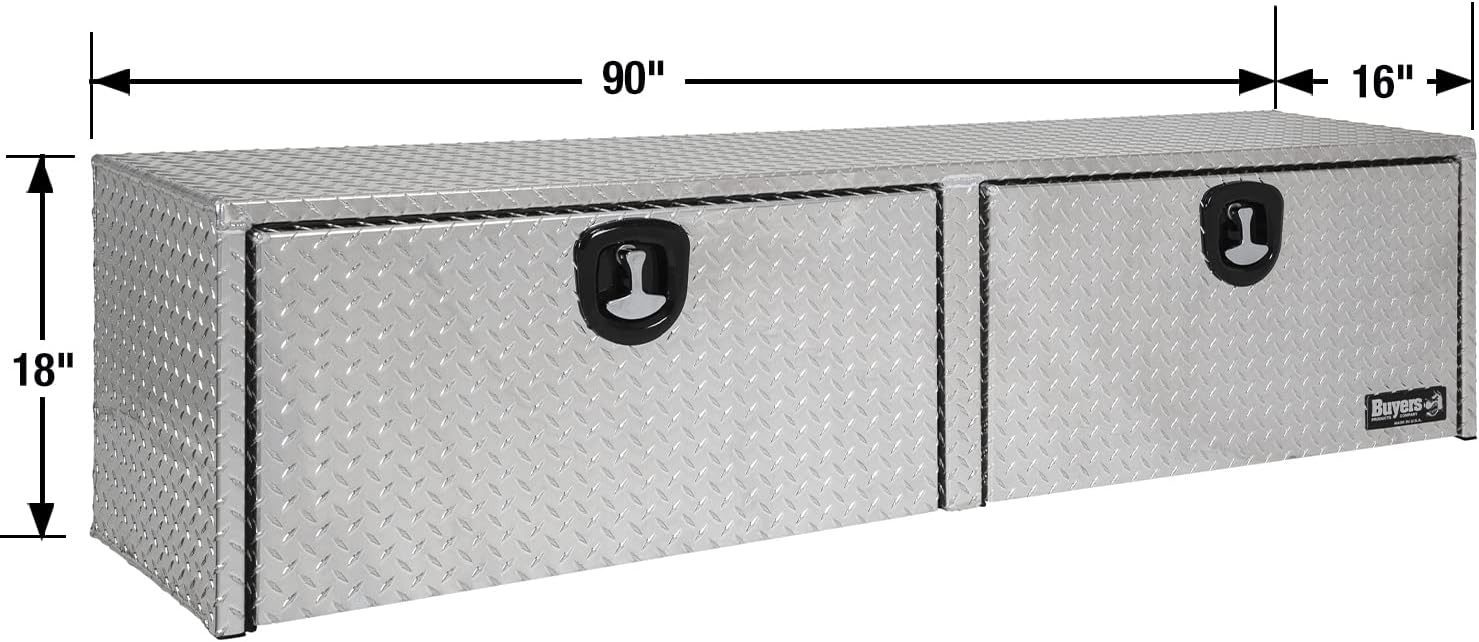 Buyers Products 1701565 Silver Aluminum Diamond Tread Topsider Truck Tool Box, 18 x 16 x 90 Inch, Made in USA, Professional-Grade, Heavy-Duty, Corrosion-Resistant, Dual Drop Doors, Compression Latch
