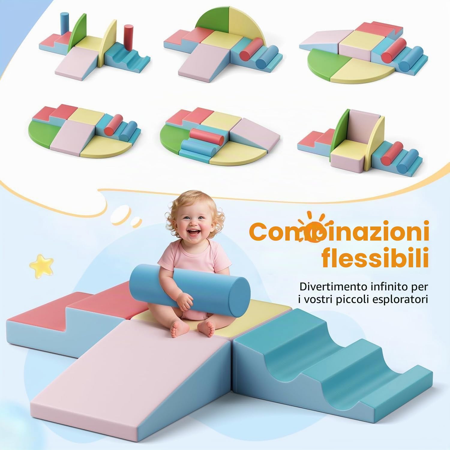 Blocchi di costruzione in schiuma per bambini, blocchi da arrampicata per interni, strutture da arrampicata per bambini, blocchi giganti per scatenarsi e arrampicarsi, ((Set di otto pezzi
