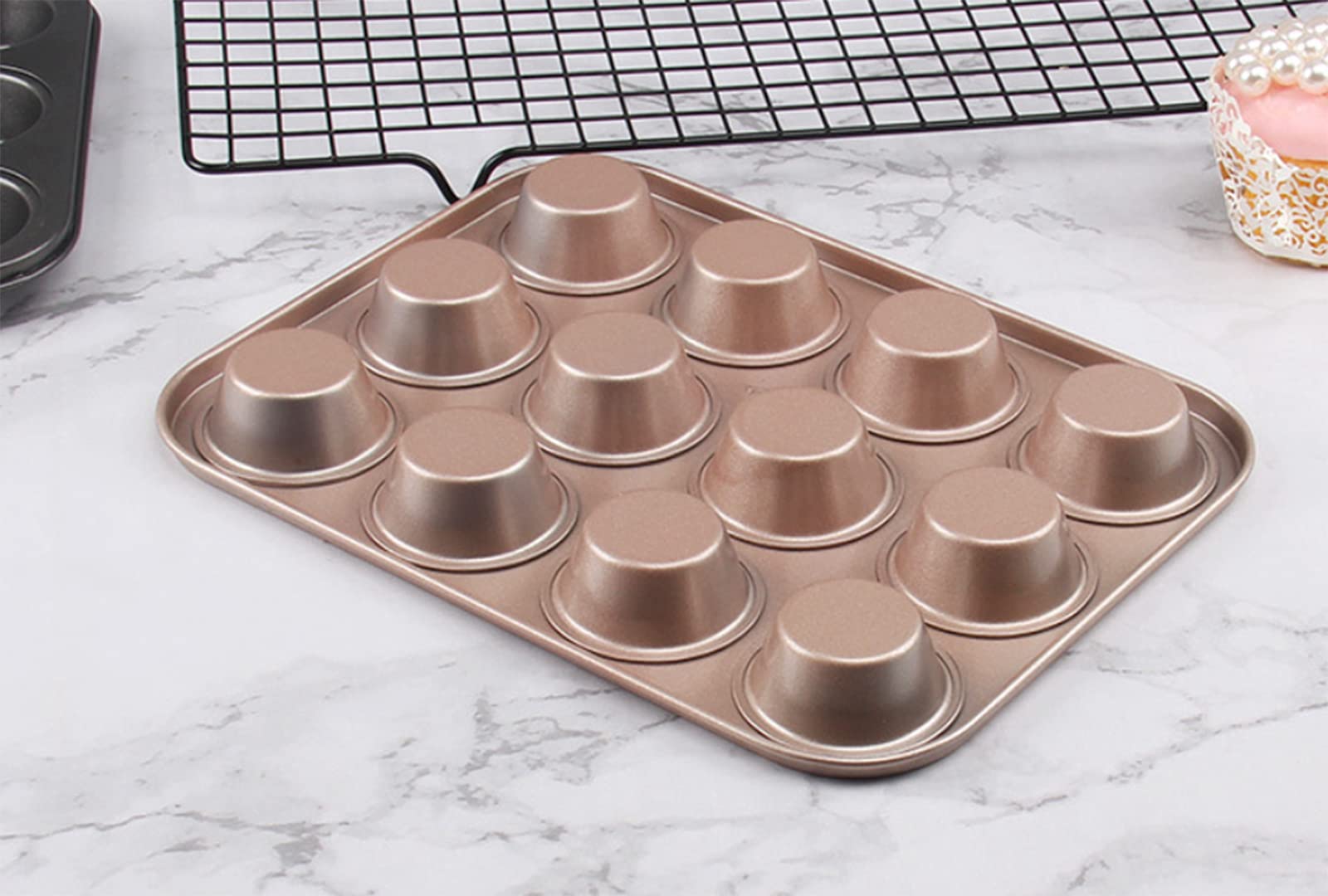 Moldes rectangulares para Cupcakes, moldes rectangulares para Muffins y Cupcakes, moldes para 12 Muffins, moldes Grandes antiadherentes para Pasteles, Color Negro，Gold