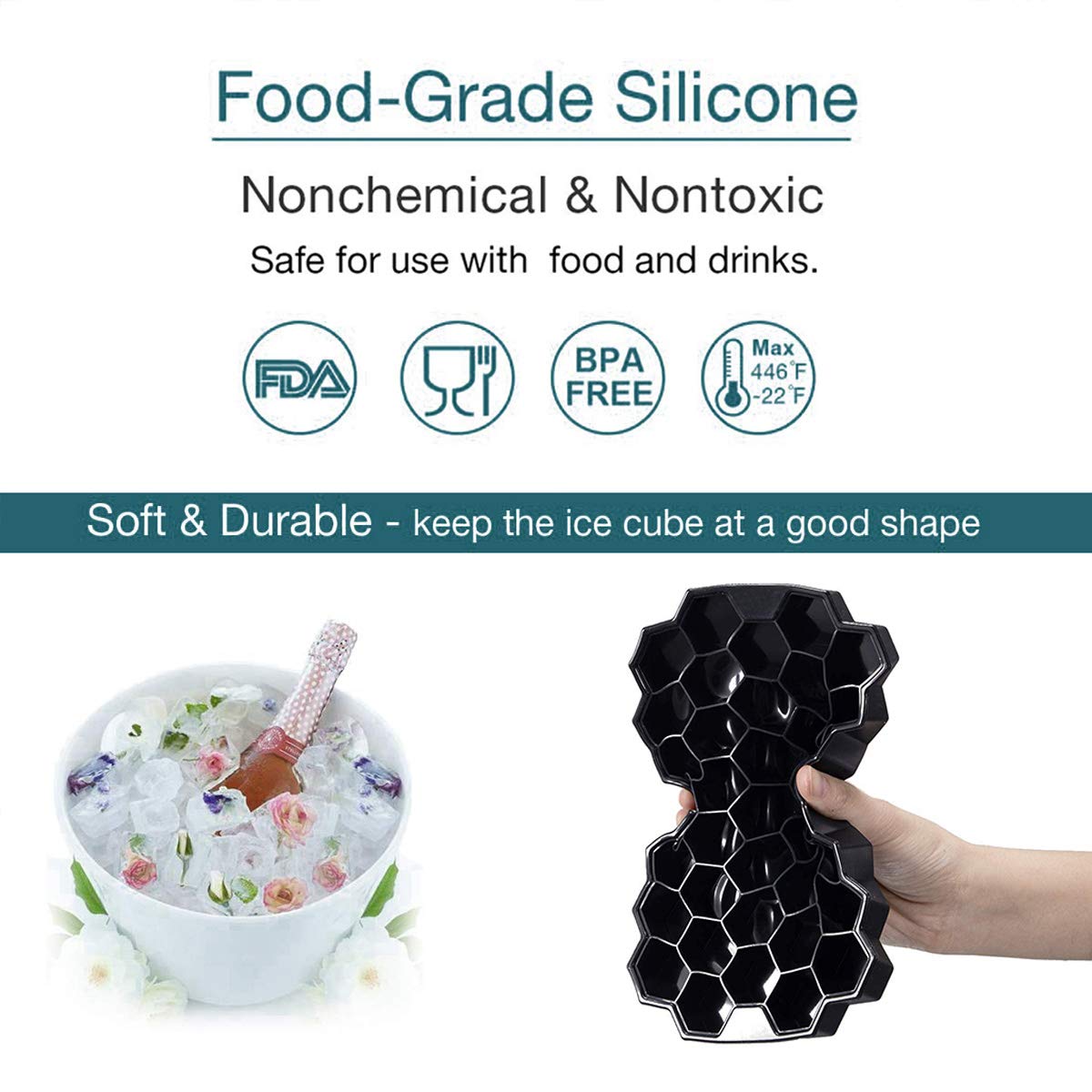 Stampo per Cubetti di Ghiaccio in Silicone, Confezione da 2 Pezzi, Riutilizzabili Con Coperchio, Fino a 74 Cubetti, senza BPA, per Birra, Cocktail, Whisky, Caffè, Snack per Bambini, Puree