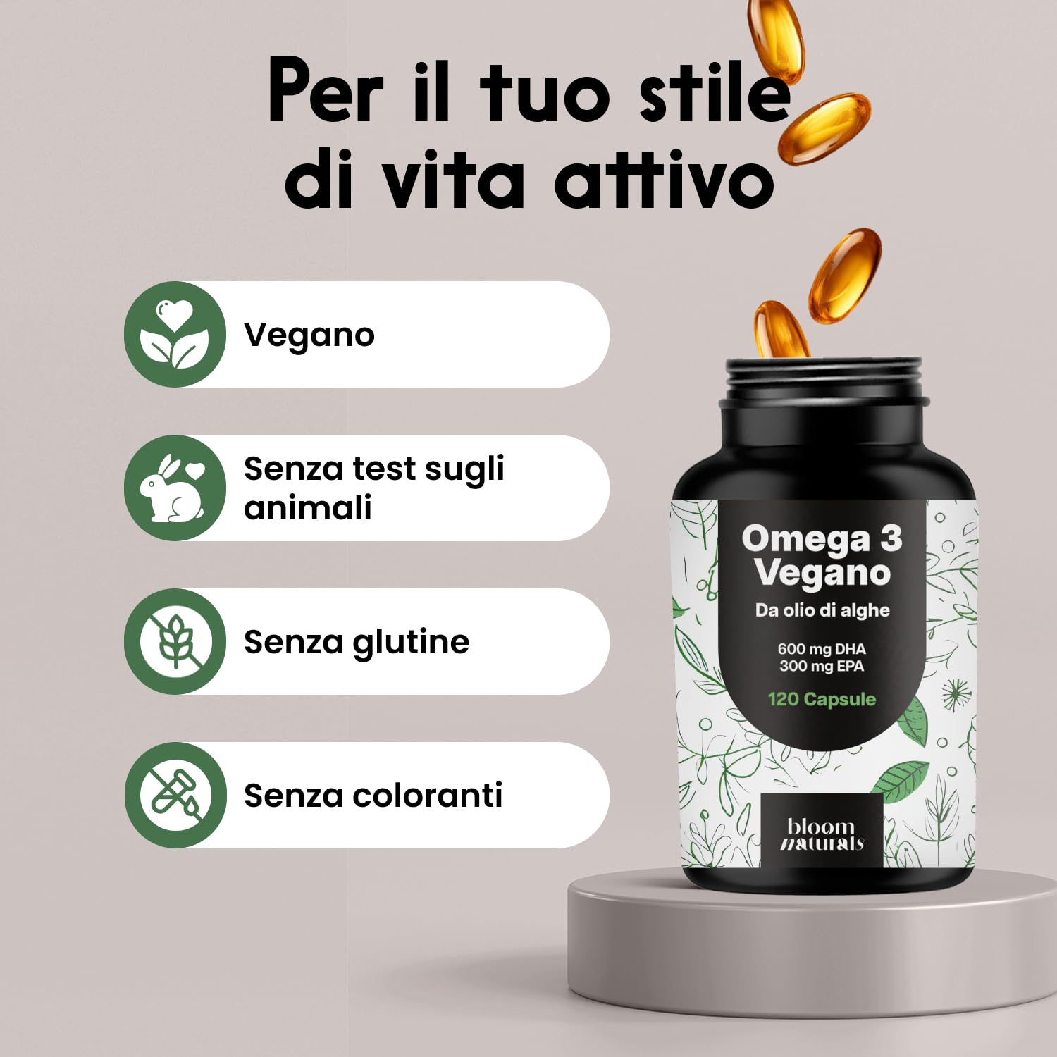 Omega 3 Capsule – 120 Capsule – 2000 mg Olio di Alghe | DHA 600 mg, EPA 300 mg – vegano, prodotto in Germania, testato in laboratorio