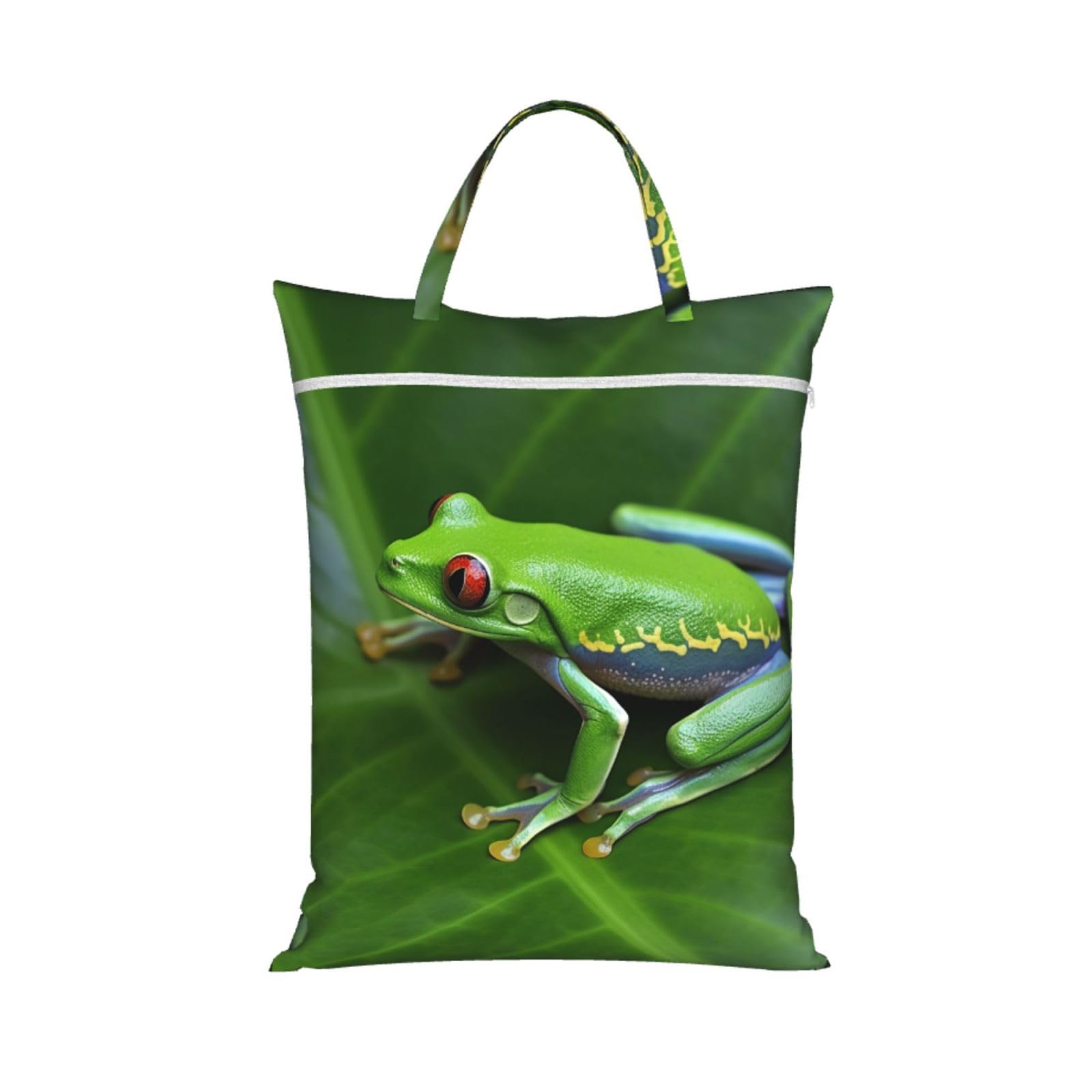Large Travel Laundry Bags,Animal Frog Leaves Print with Handle Foldable Laundry Bag for Holidays Gym Swimming and Family Trips, 1Pcs
