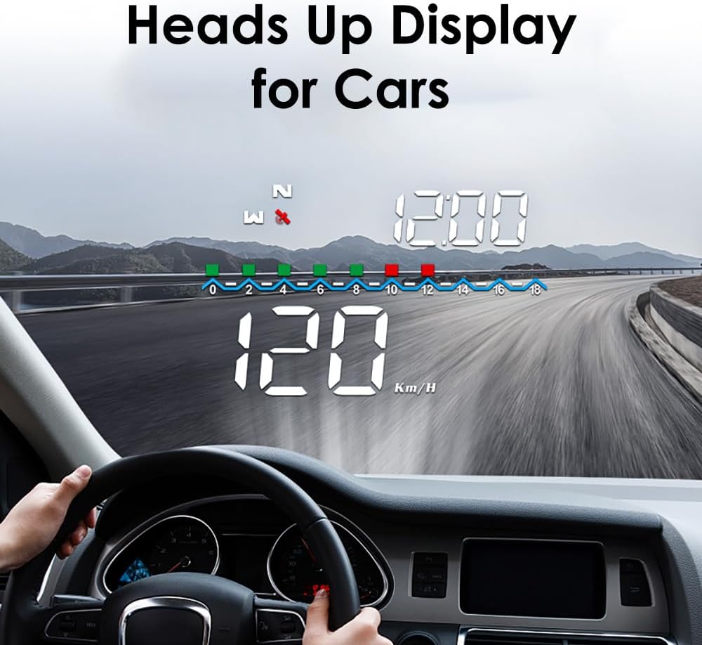 Riloer Head Up Display, OBD2 GPS Car HUD Head-Up Display Universal Multifunction Speedometer, M19 Smart Gauge, Universal Fit for Most Cars