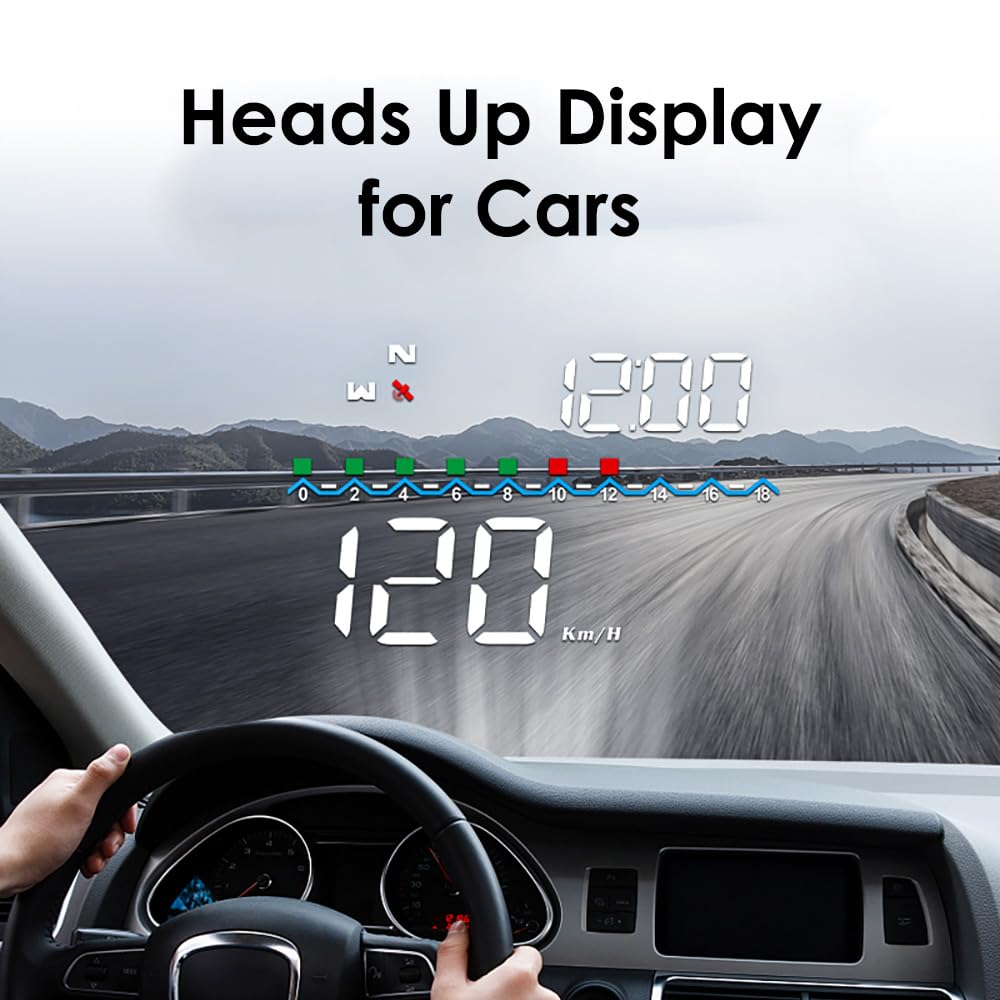 Riloer M19 Car HUD Heads Up Display, Smart GPS Digital Speedometer with Speed MPH Windshield Projection for All Cars Vehicles (Black)
