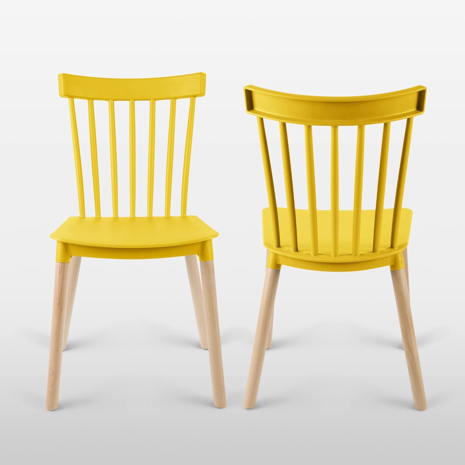 Simpol Home DSW Armless Modern Plastic Chairs with Wood Legs for Living, Bedroom, Kitchen, Dining,Lounge Waiting Room, Restaurants, Cafes, Set of 2, Yellow : Everything Else