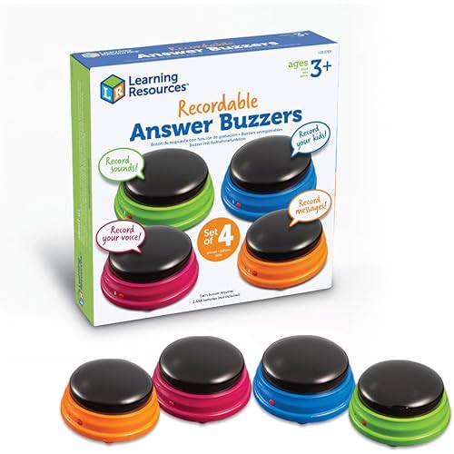 Learning Resources Recordable Answer Buzzers - Classroom Must Haves Supplies, Kids Toys, Sound Effect Button, Family Game Shows For Trivia, Participation Tools Boys and Girls Birthday Gifts