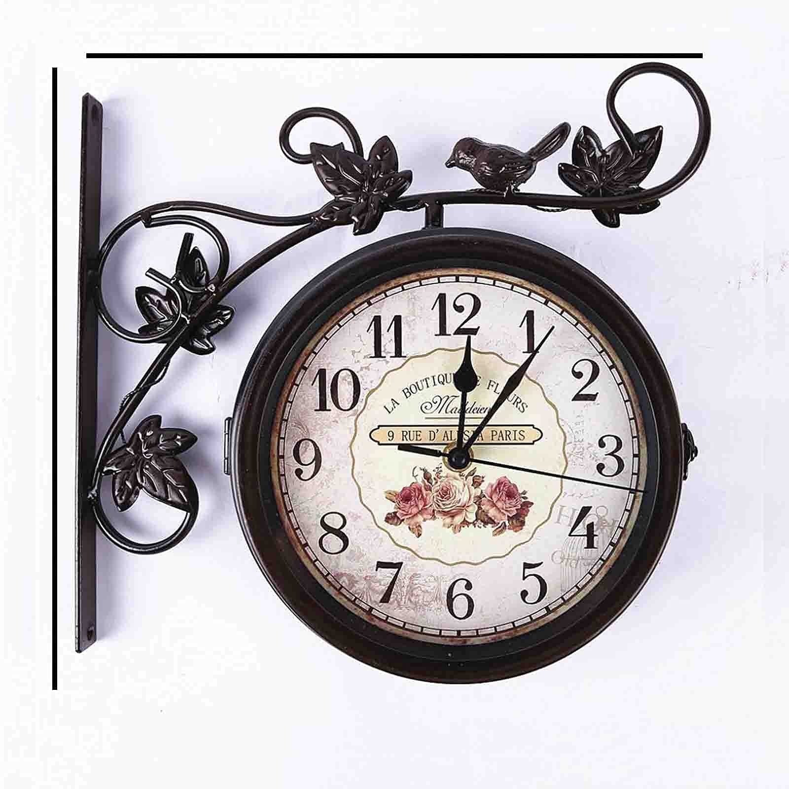 MYUYEE Vintage Outdoor Hanging Clock, Double Sided Metal Iron Frame Glass Wall Clock, Station Mute on Time Hanging Clocks Decor, for Home Living,A (B)