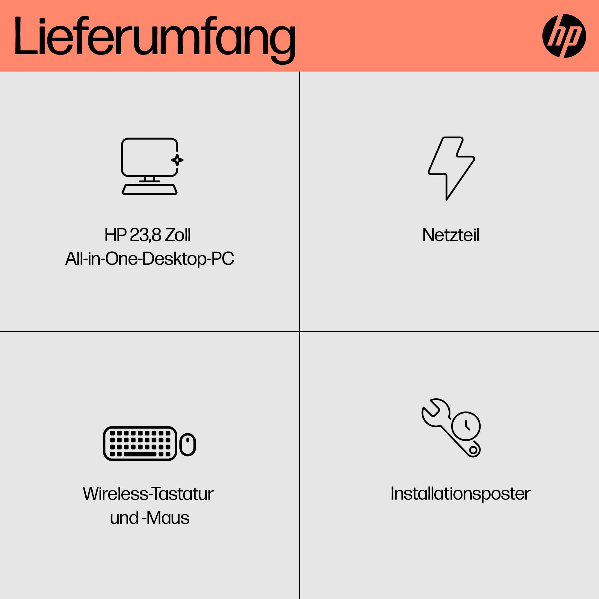 HP All-in-One Desktop-PC |23,8" FHD Display | AMD Ryzen™ 5 7520U | 8 GB DDR5 RAM | 512 GB SSD | AMD Radeon™-Grafikeinheit | Windows 11 Home | Weiß