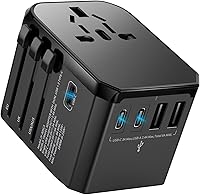 HICHOR Universal Travel Adapter: All-in-One Worldwide Plug for 200+ Countries, 3 USB-C, 2 USB-A & AC Outlet
