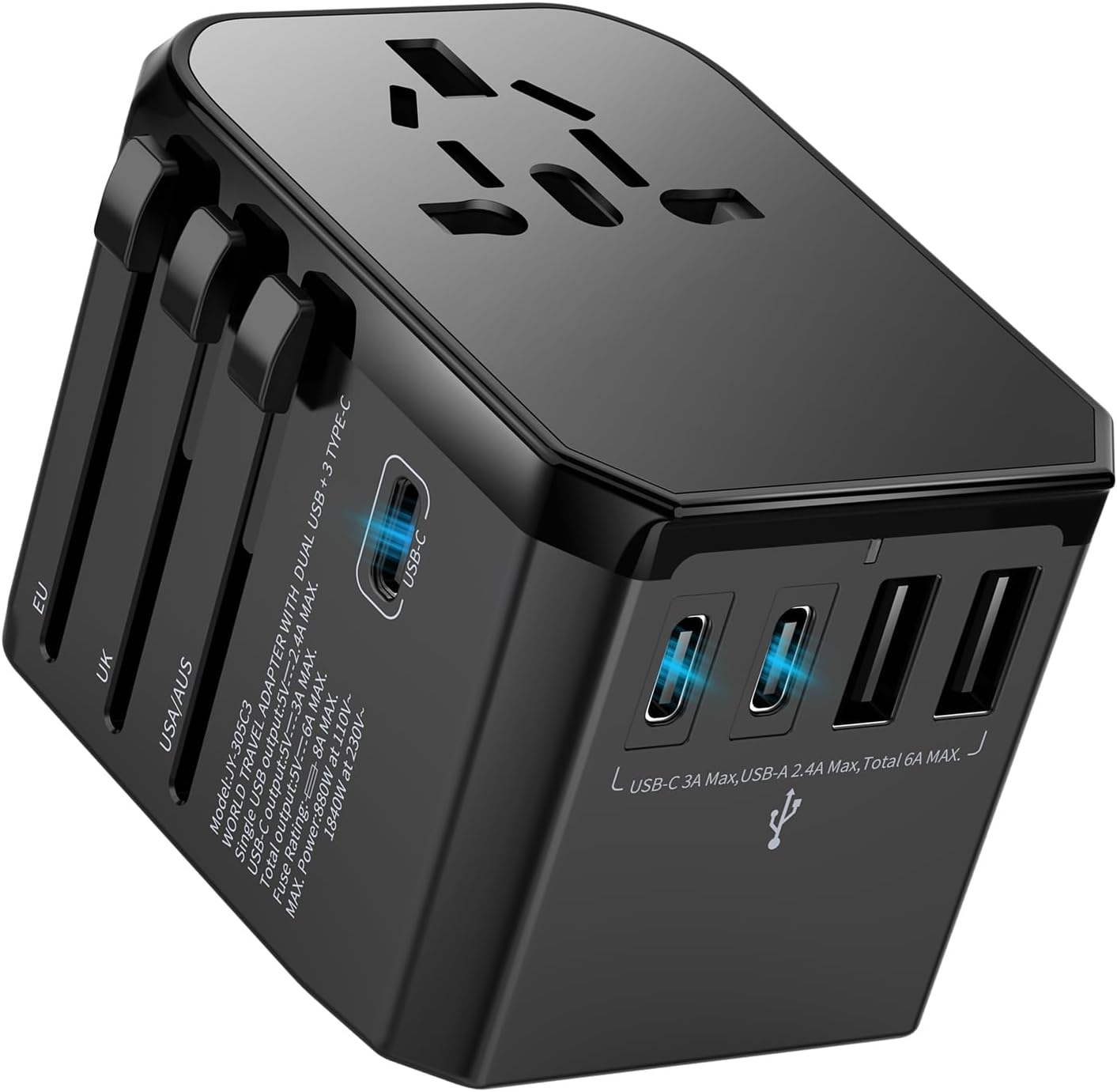- Universal Travel Adapter International Plug - European Travel Plug Adapter Worldwide US AUS EU UK Spain Germany Ireland Italy - All-in-one Travel Outlet Power Adapter with 3 USB C 2 USB A