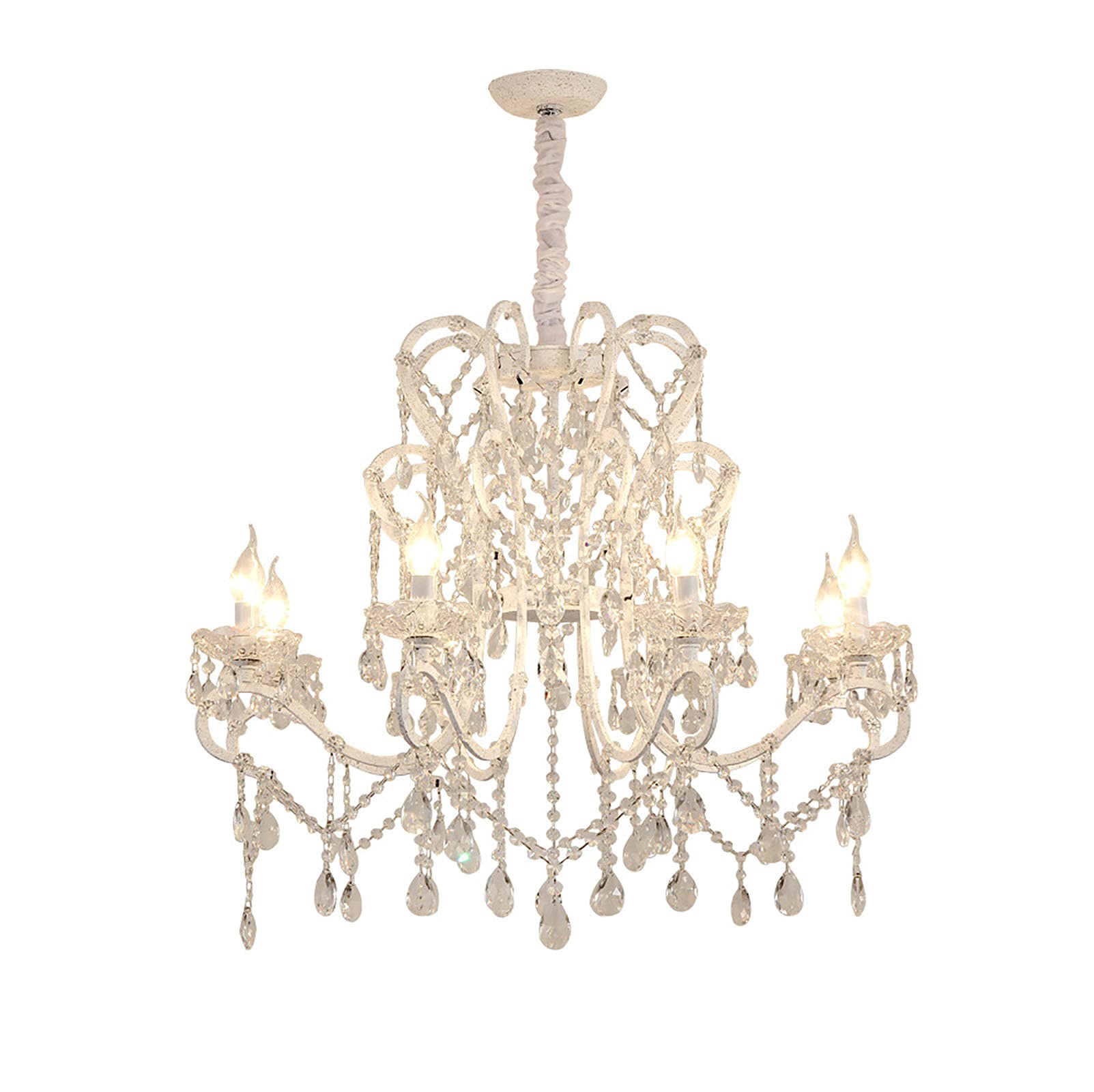 KXEcoLife E14 American Crystal Chandelier,For Duplex Dining Bedroom,European Luxury Atmosphere Living Room Lamp,Creative Light Chandelier-Retro white 80 * 70cm