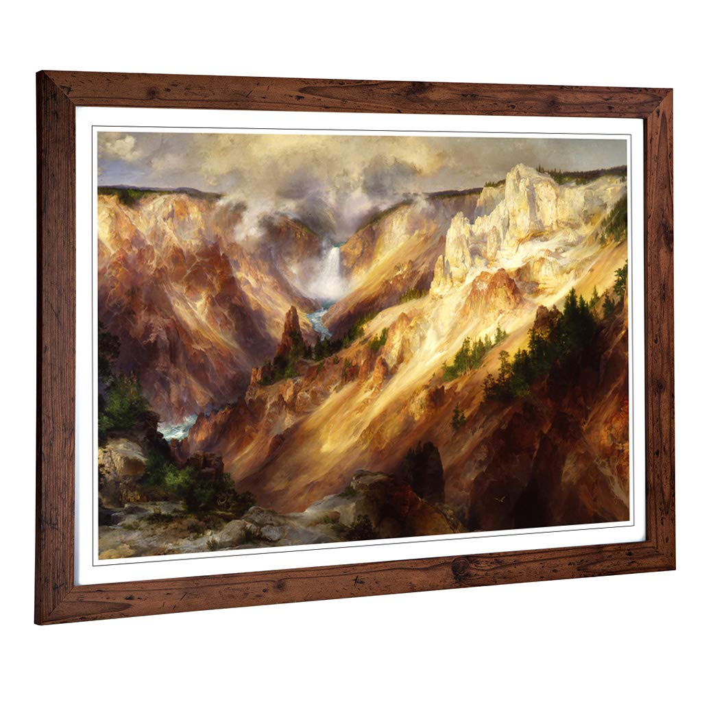 Big Box Art Framed Print of Thomas Moran Grand Canyon of Yellowstone Design | Wall Art Picture | Home Decor for Kitchen, Living Room, Bedroom, Hallway, Walnut, A2 / 24.5x18 Inch / 62x45cm