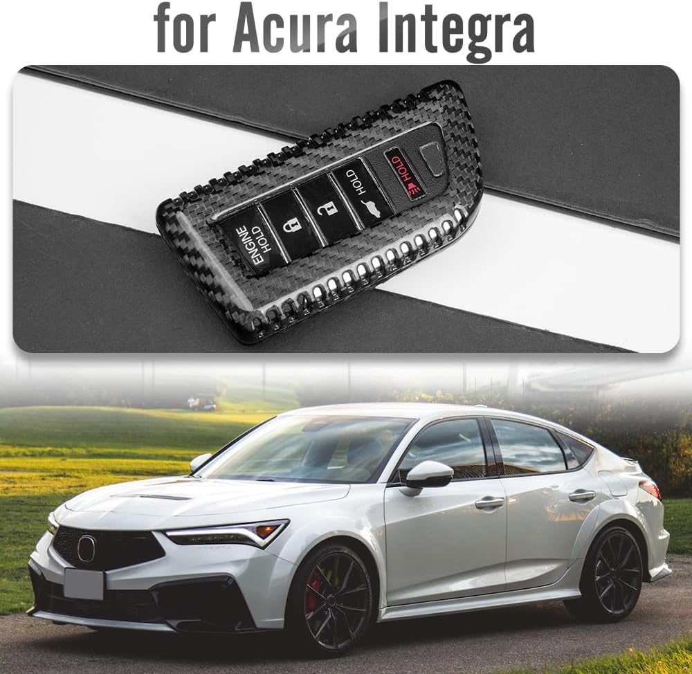 Carbon Fiber Key Fob Cover Case for Acura Integra Type S A-Spec MDX RDX TLX 2024 2025,Key Fob Shell Protective Cover (Black, W/ Engine Button Vent)