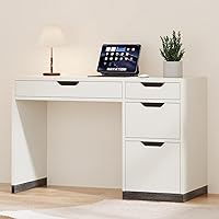 MAVERICKFURNI 48 Inch White Desk with 4 Drawers - Small Computer Study Desk for Kids, Home Office, Storage & Filing