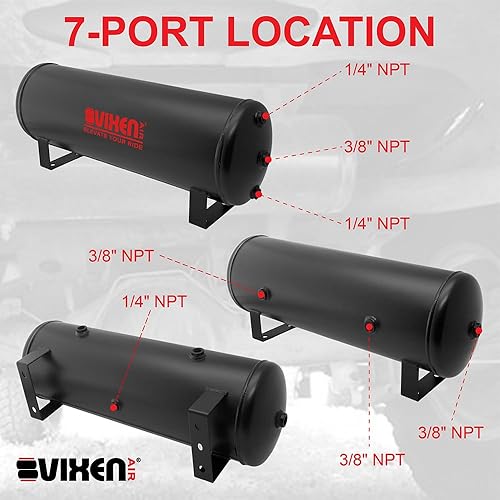 Miniatura 2 de Vixen Air Tanque de aire de 4 galones con 7 puertos para suspensiónviaje de airebolsabocina de tren, 200 PSI nominal, VXT4100