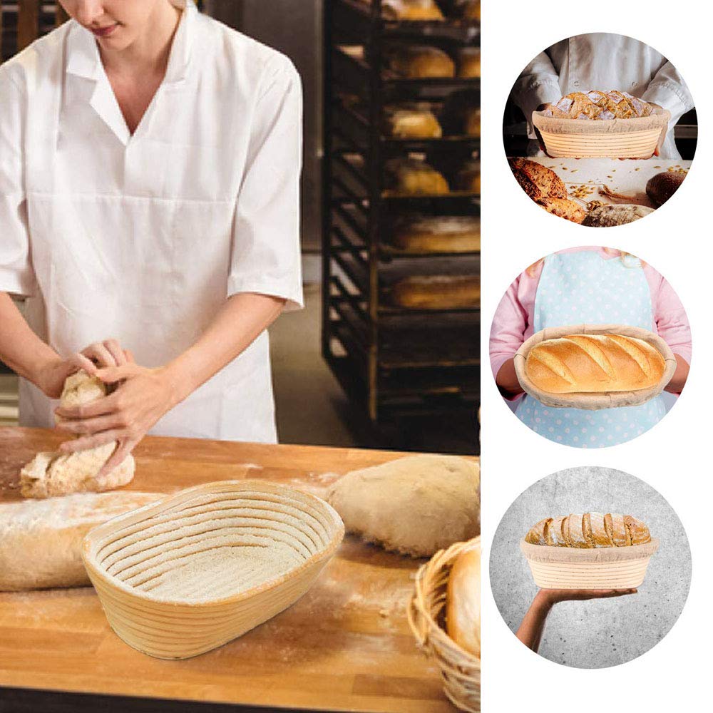 Banneton GOODCHANCEUK - Cesta ovalada para prueba de pan, 21 x 15 x 8 cm, cuenco de madera de ratán natural para probar pan, masa, pizza y masa de pastelería