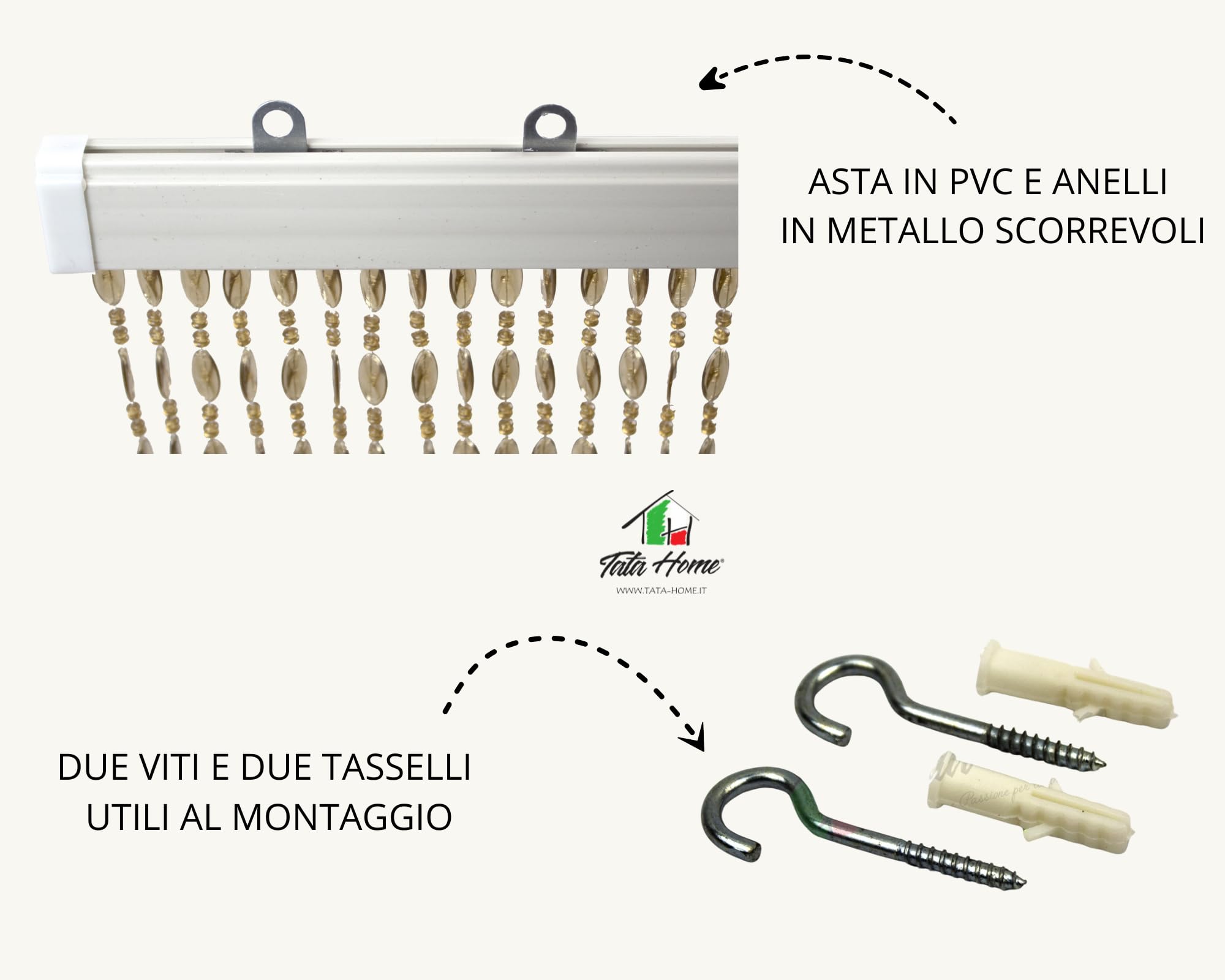 Tata Home Tenda Antimosche a Perline per Porta Finestra Moschiera a Pannello Misura 100 x 220 cm. Colore Trasparente