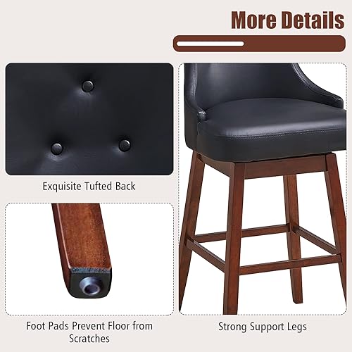 Miniatura 4 de Giantex Juego de 2 taburetes de bar giratorios de 29 pulgadas de altura de barra con reposapiés, respaldo alto, asiento grande de 20.5 x 14 pulgadas
