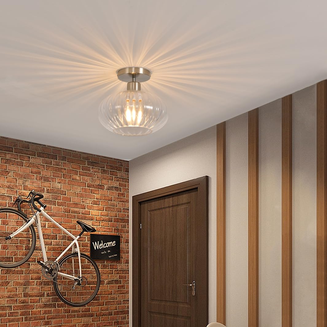 Pageone Plafoniere Corridoio Moderne in Vetro, Lampada da Soffitto a Sospensione con Paralume in Vetro Trasparente, E27 Lampadario a Plafoniera per Corridoio Ingresso Bagno, Senza Lampadina | Lampada da bagno E27 con paralumi in vetro trasparente, lampada