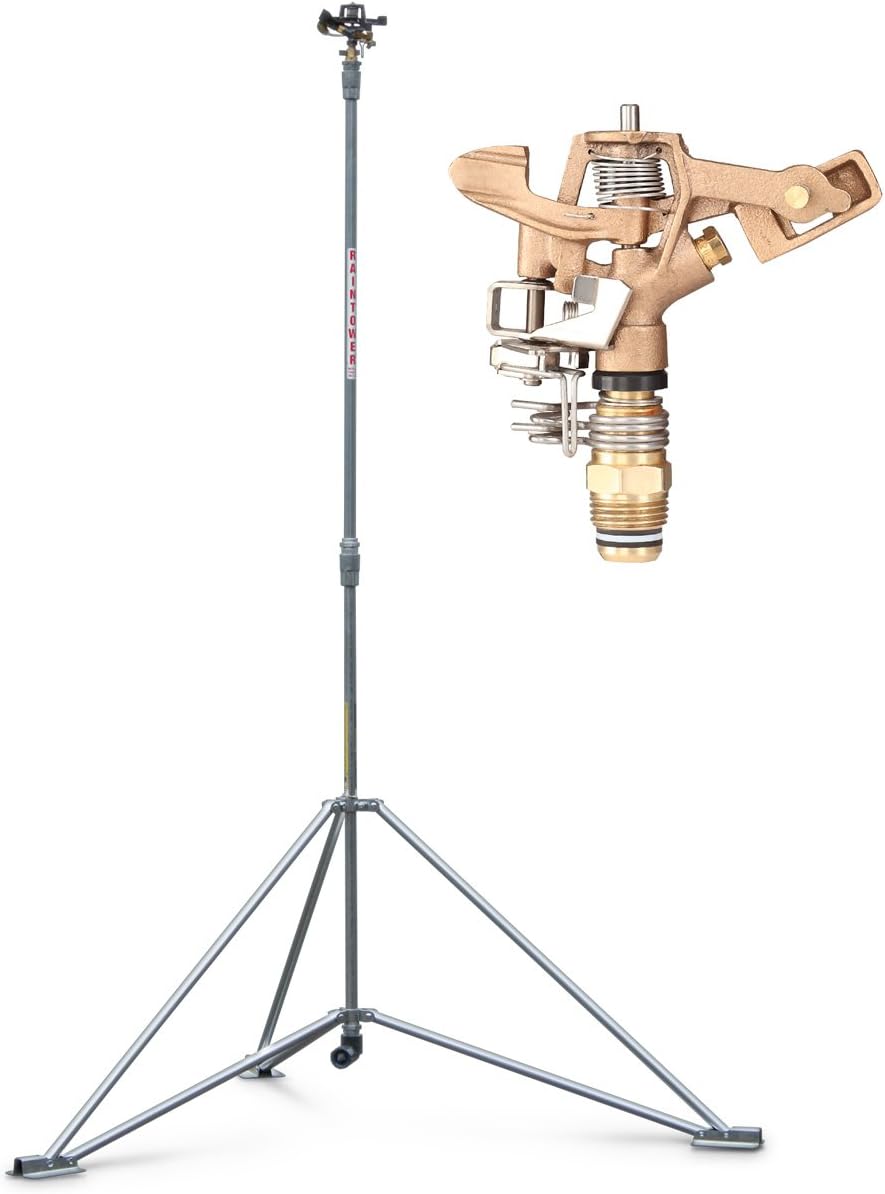 RK-1A6 Raintower Sprinkler 6' Tripod Stand, 1/2" Brass Sprinkler, Part/Full Circle, Adjustable to 41" or 72"