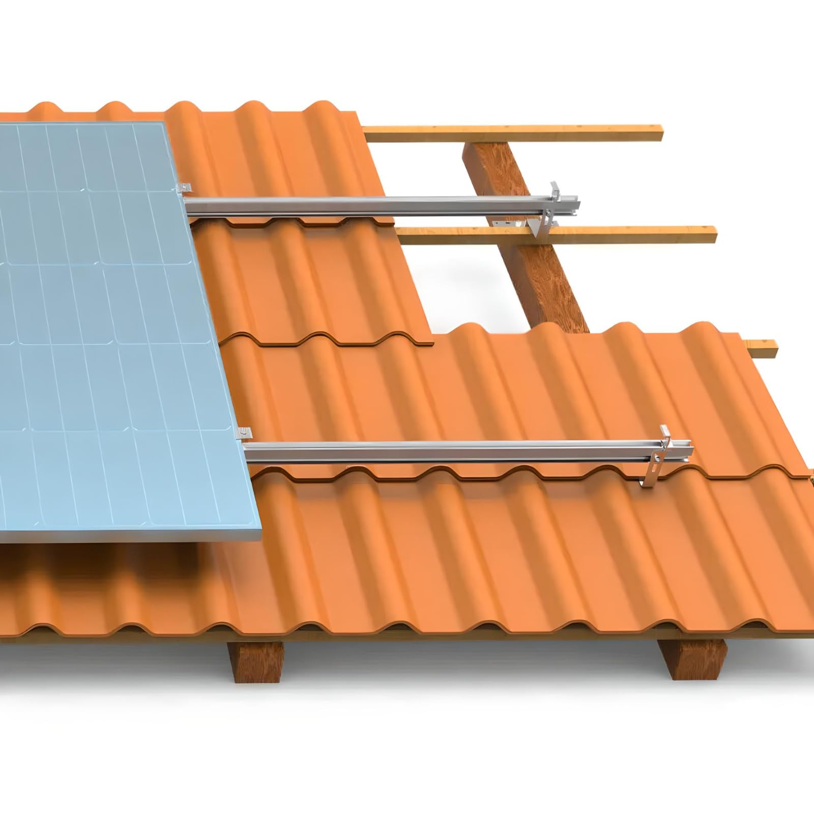 Uchwyt dachowy balkonowy do modułu solarnego PV, uchwyt dachowy, 1-4 moduły z możliwością rozszerzenia (do 4 paneli), srebrny