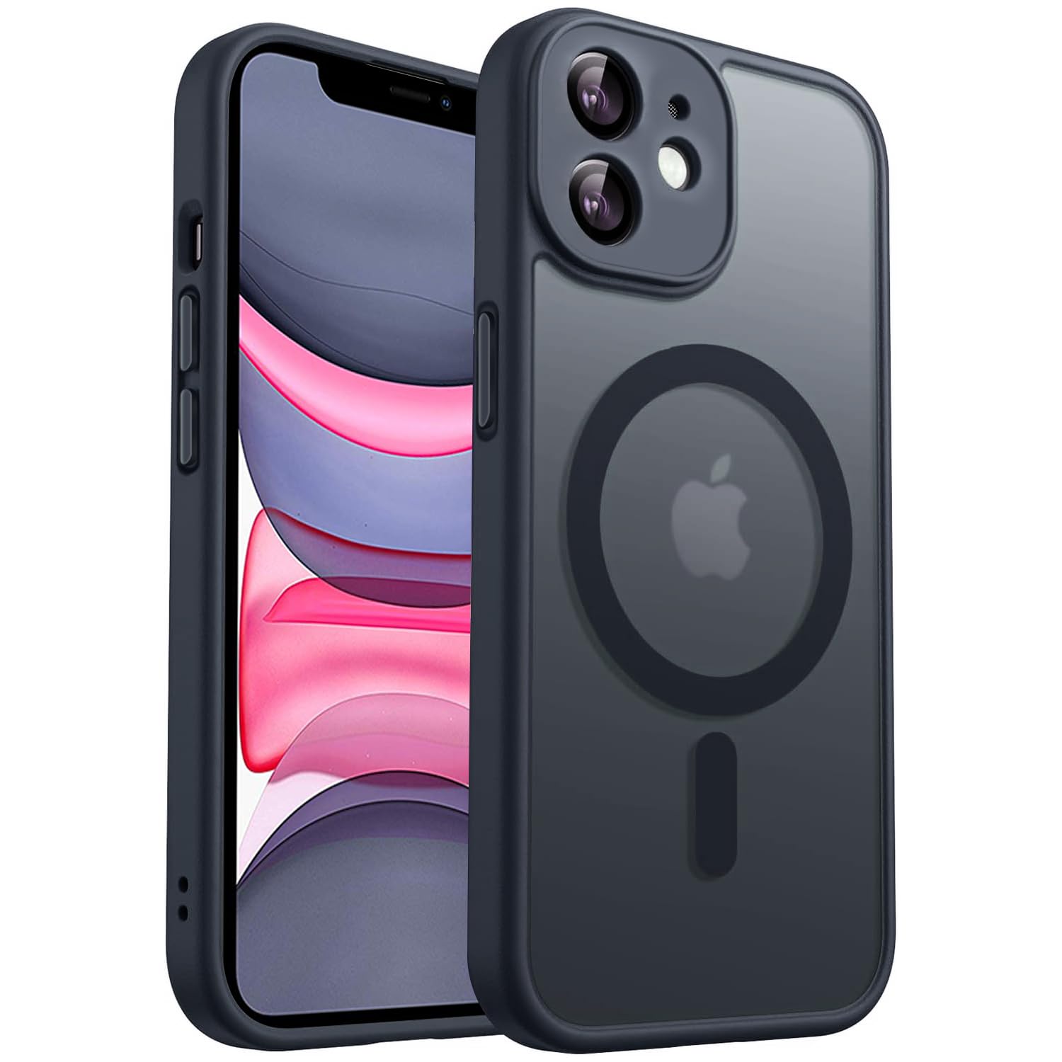 E-Lush für iPhone 11 Hülle für MagSafe, Vollständiger Kameraschutz, Eingebauter Magnetisch Handyhülle für iPhone 11, Stoßfest Kratzfest Transluzente Matt Case Schutzhülle, Schwarz