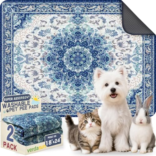 Image of Washable Pee Pads for Dogs, Reusable Puppy Potty Training Pads, Ultra-Absorbent Thick Waterproof Leak-Proof Non-Slip Pads & Mat for Crate, Playpen, Floor, Whelping & Housebreaking , 2 Pack 18 inchx24 inch