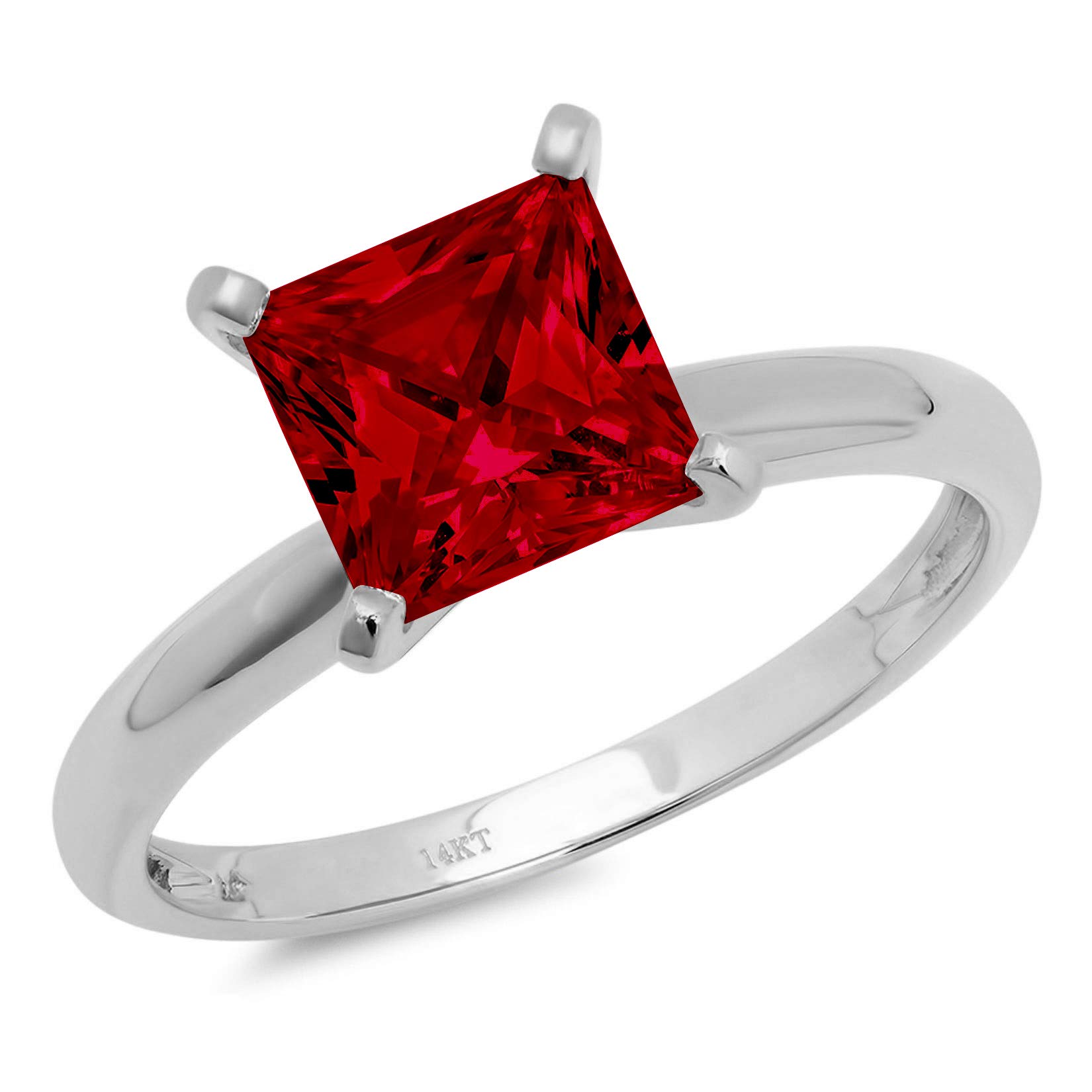 Clara Pucci 2.6 ct Princess Cut Solitaire Stunning Flawless Red Garnet Excellent 4-Prong Classic Designer Statement Ring Solid 18K White Gold for Women