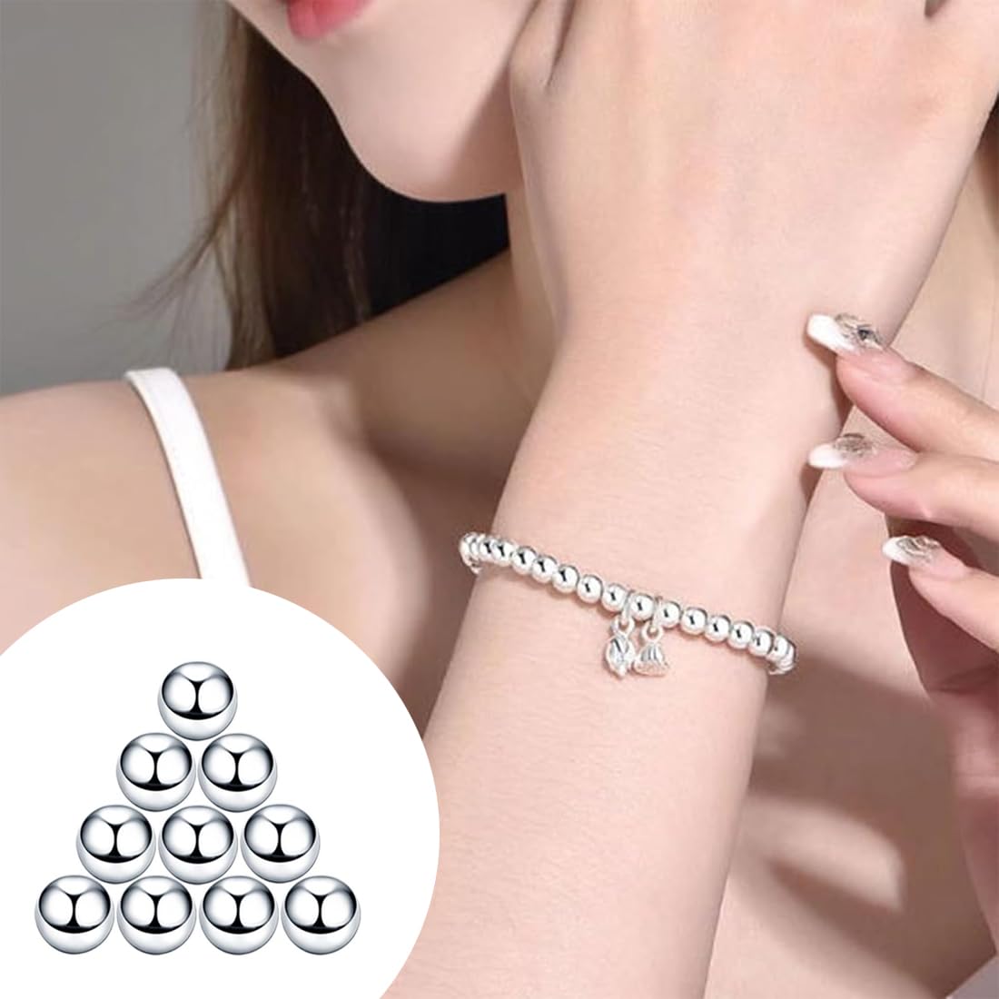 GXGM 60 cuentas de plata de ley para hacer joyas cuentas espaciadoras de plata de ley de pequeñas cuentas lisas de plata