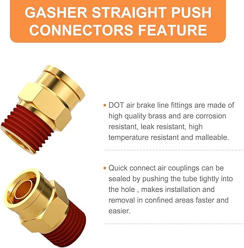Miniatura 3 de GASHER 2 piezas de latón DOT Push to Connect Fittings, 12" NPT x 12" OD recto tubo de empuje de aire accesorios de línea de freno de aire para