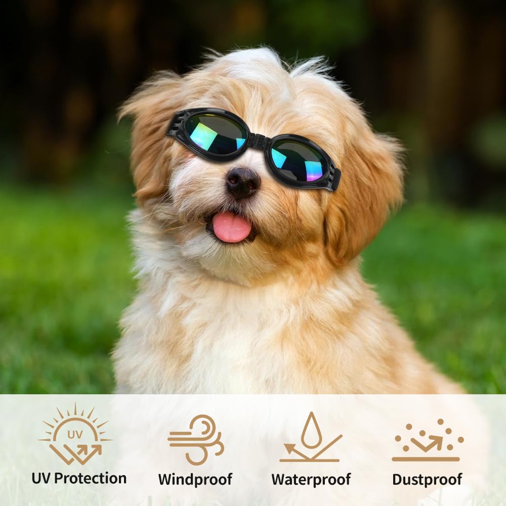 Occhiali da sole per cani, occhiali da sole antivento anti-appannamento e protezione UV per gatti e cani di piccola taglia (nero)