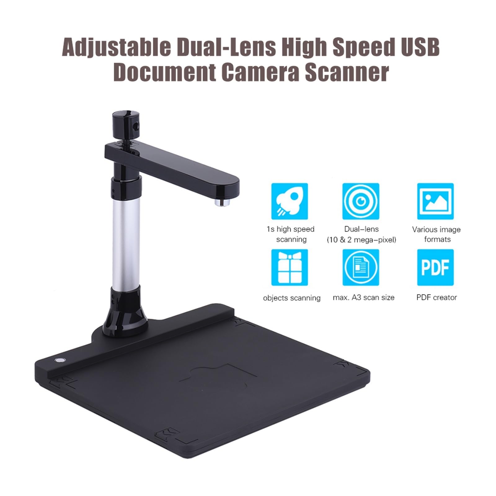 Scanner de livres pour appareils photo de documents Scanner de caméra double objectif 10 mégapixels HD A3 Scanner de documents, Scanner de livre OCR Scanner de documents d'image de livre de bureau Sca