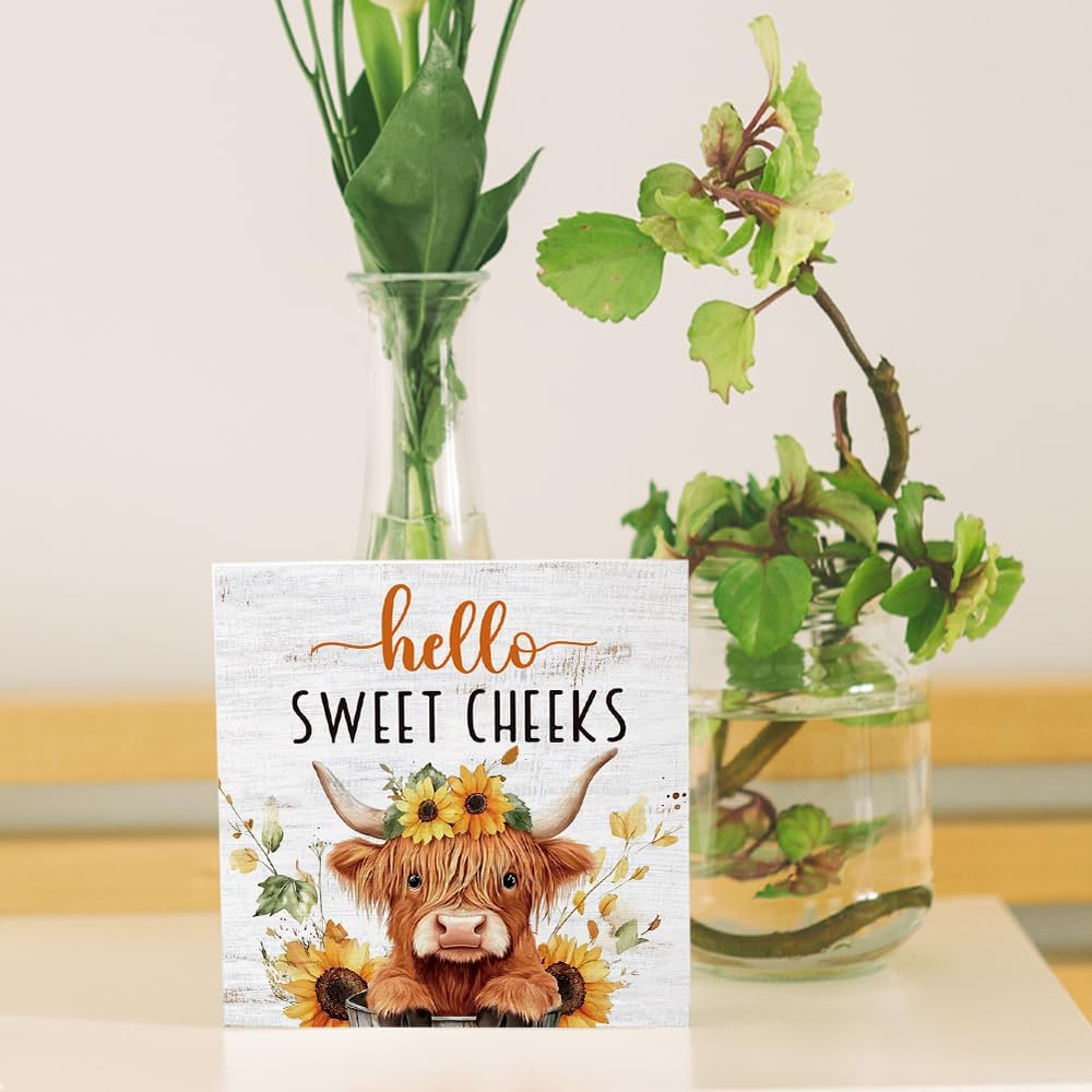 Christmas Highland Cow Bathroom Decor - Farmhouse Highland Cow Bathroom Decor Western Hello Sweet Cheeks Table Centerpiece, Suit for Apartment Home Toilet Shelves Toilet Restroom - Image 7