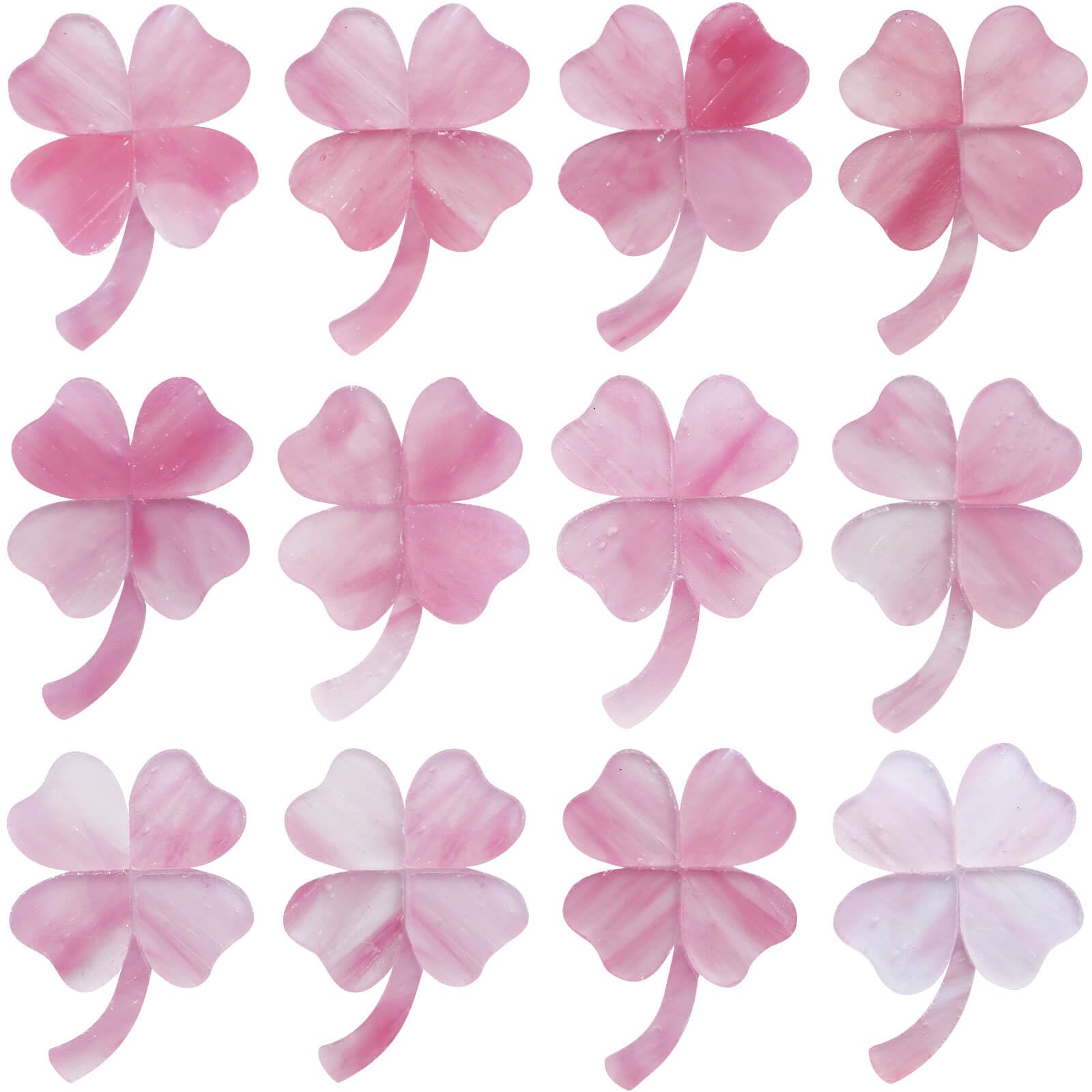Mosaïque trèfle à quatre feuilles rose translucide en verre teinté pour loisirs créatifs x12