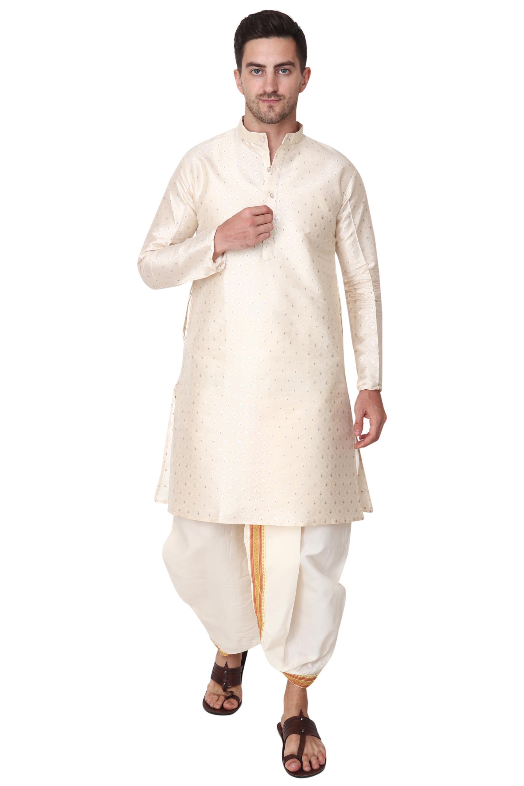 Silk Kurta Pajama Style Dhoti Set for Men, Wedding dress for men-image-32