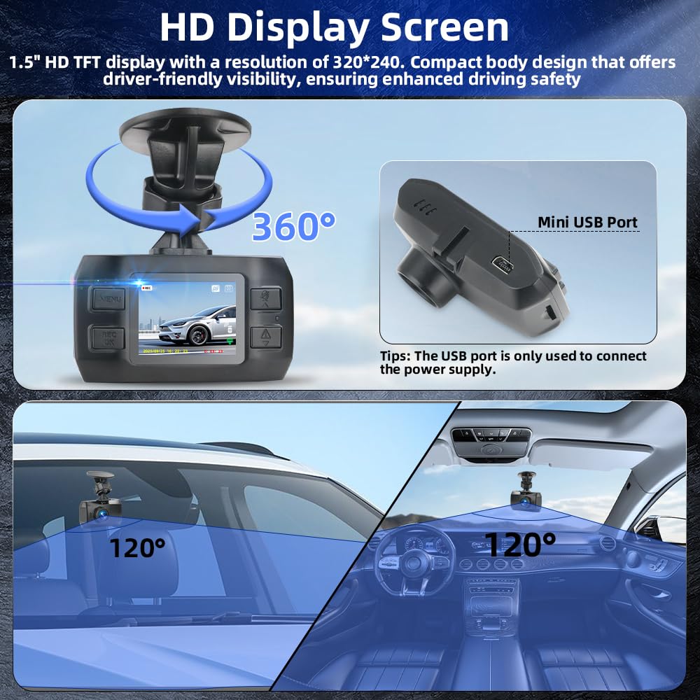 VSYSTO 2K Cámara de salpicadero para Coche con 4 sensores de presión de neumáticos, WiFi Mini cámara de salpicadero para Coches con Pantalla de 1,5 Pulgadas, Sensor G, grabación en Bucle (M1C)