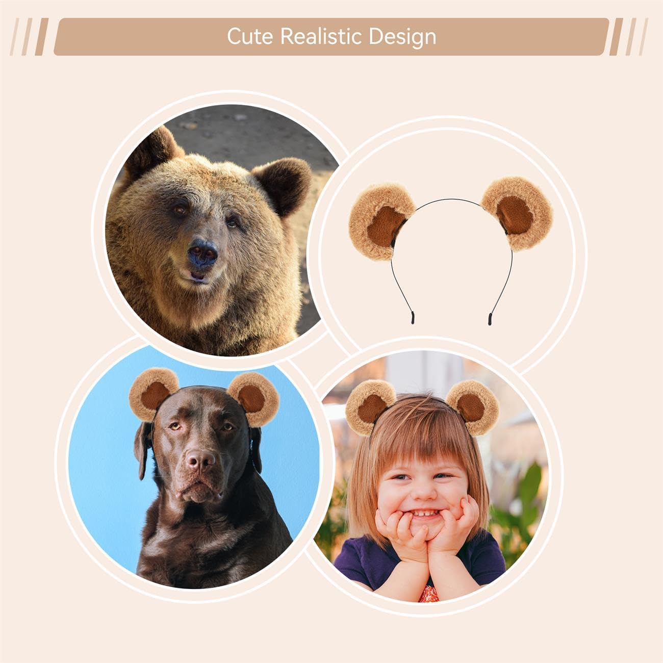 Beviliu Brown Bear Ears Cute Headband Fluffy Hairband, Animal Head Wear for Party Celebrations Halloween - Image 6