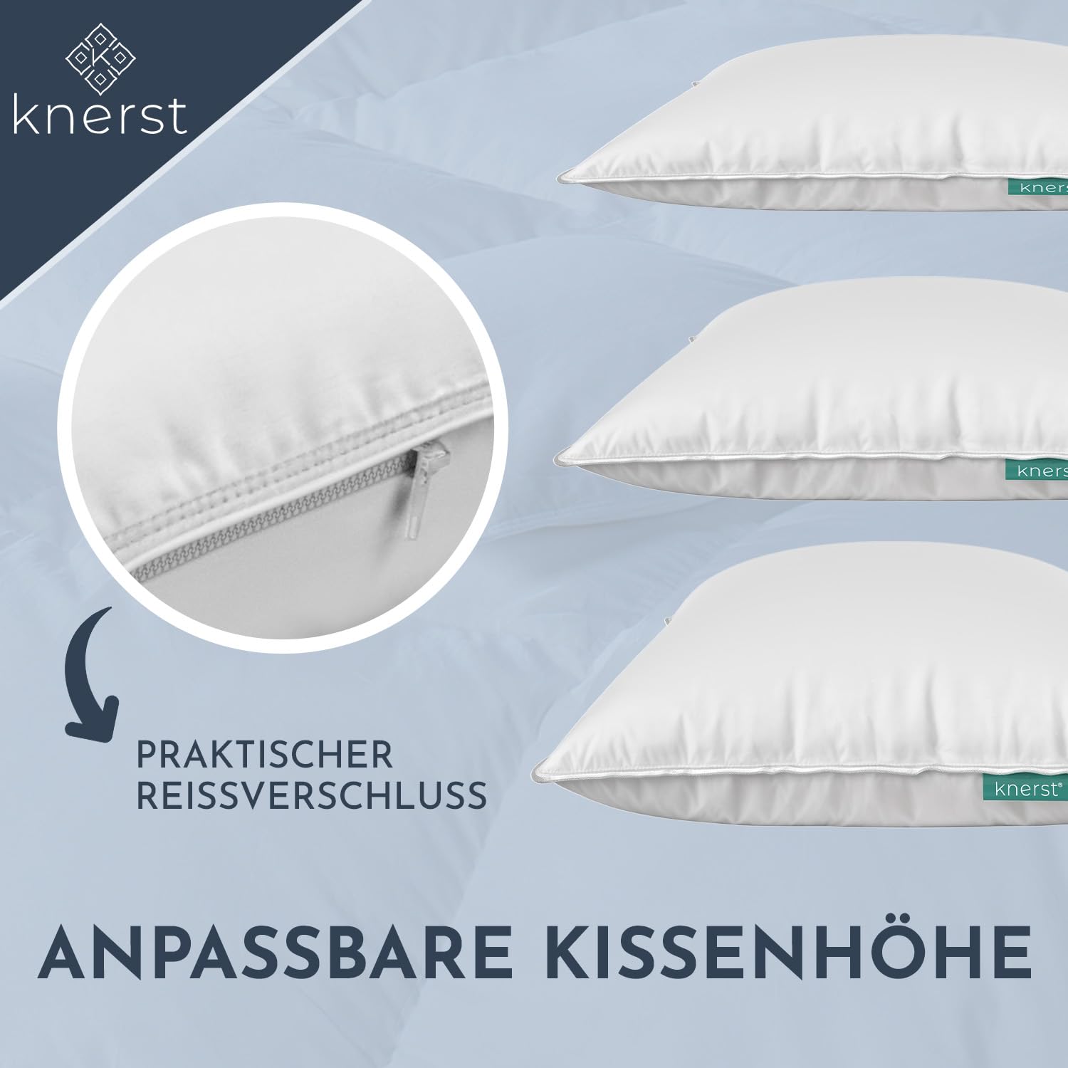 KNERST® Kopfkissen 80x80 - Made in Germany - Öko-Tex Kissen 80x80 gegen Nackenschmerzen & Verspannungen - Kopfkissen Bettkissen für gesunden & erholsamen Schlaf - Pillow Schlafkissen